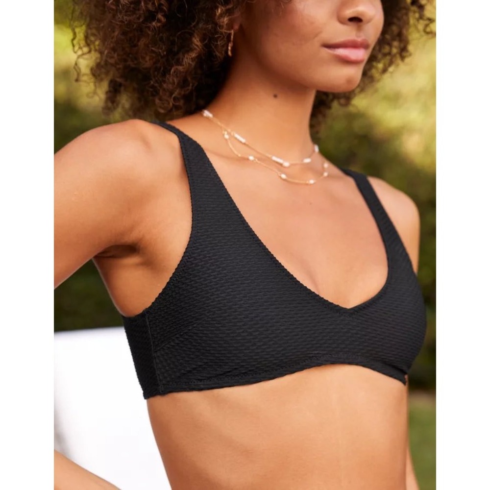 Aerie Jacquard Textured Voop Plunge Bikini Top Black Size Large‎ NWT